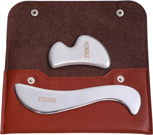 STICKON Juego de herramientas de raspador muscular Gua Sha de acero inoxidable 2 en 1, herramientas IASTM, herramienta de masaje de tejidos blandos,