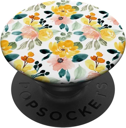 Amarillo rosa rosa floral naranja diseño de flores para mujeres niñas PopSockets agarre y soporte para teléfonos y tabletas
