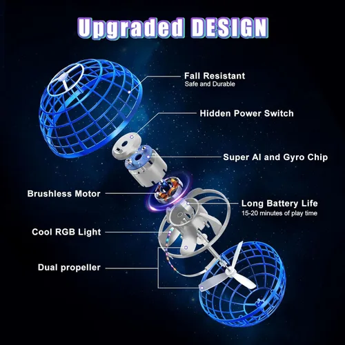 Miniatura 2 de XINHOME - Juguetes de bola de orbe volador con forma de globo, bumerán mágico, controlado a mano, mini dron con función de giro y levitación, luces