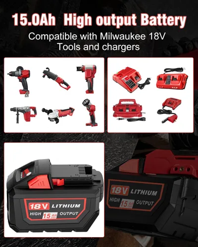 Miniatura 4 de HOCHSTERN Reemplazo de 18 V 15.0Ah para batería Milwaukee M-18 de alto rendimiento compatible con baterías Milwaukee de 18 voltios 48-11-1862