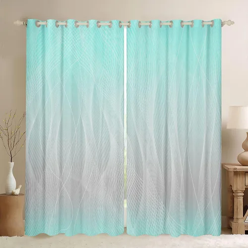 jejeloiu Cortinas de oscurecimiento de color azul turquesa para niños, cortinas de rayas grises degradadas para dormitorio, sala de estar, cortinas