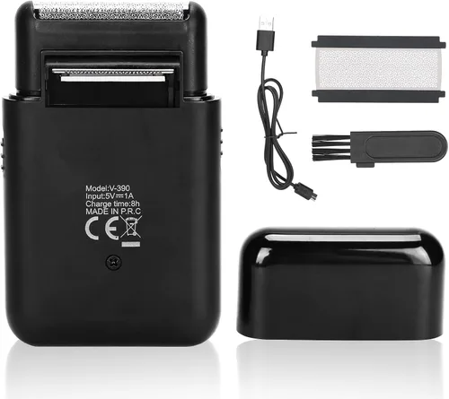 Afeitadora eléctrica para hombre, recargable USB-C, maquinilla de afeitar de lámina ultrafina, recortadora de barba y patillas, color negro