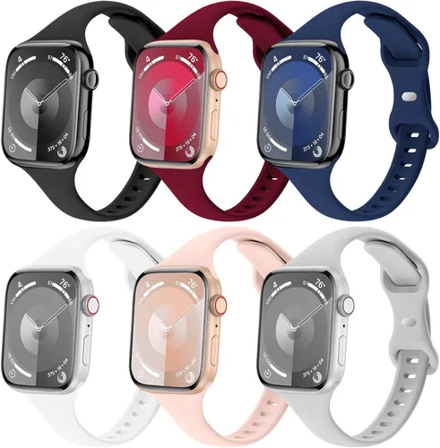 Miniatura 14 de 6 Pack de Correas delgadas y finas compatibles con Apple Watch 38mm 40mm 41mm 42mm 44mm 45mm 46mm 49mm para mujeres y hombres, correas de repuesto