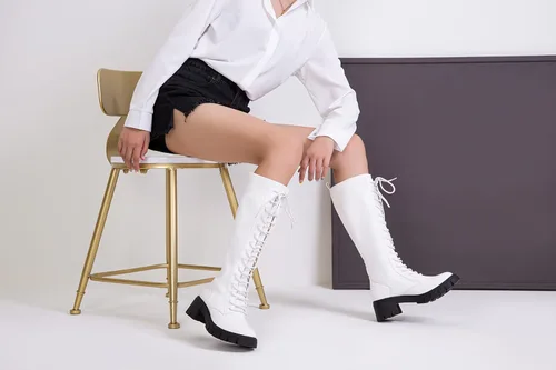 Miniatura 7 de Vepose Botas altas hasta la rodilla con plataforma de encaje 953 para mujer con tacón grueso y cómodo