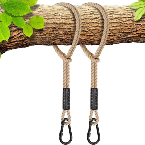 SELEWARE Correas de hamaca, cuerda de columpio de árbol de 2 pies para colgar hamaca, cuerda de extensión con mosquetón para interiores y
