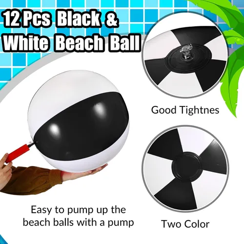 Miniatura 3 de 12 bolas inflables de PVC de 16 pulgadas, bolas inflables de piscina para piscina, verano, temática hawaiana tropical, recuerdos de fiesta, Negro