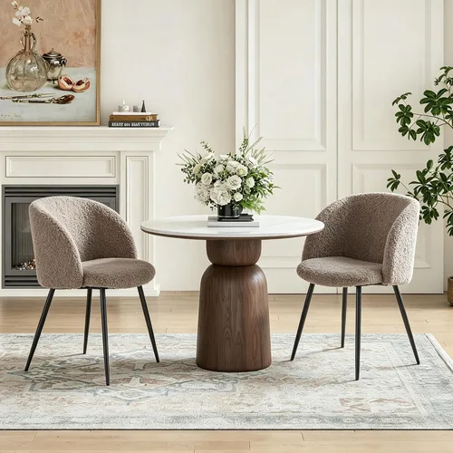 Miniatura 7 de Homedot Juego de 2 sillas de comedor tapizadas de barril negro, modernas sillas de cocina de mediados de siglo, cómodas con asiento acolchado
