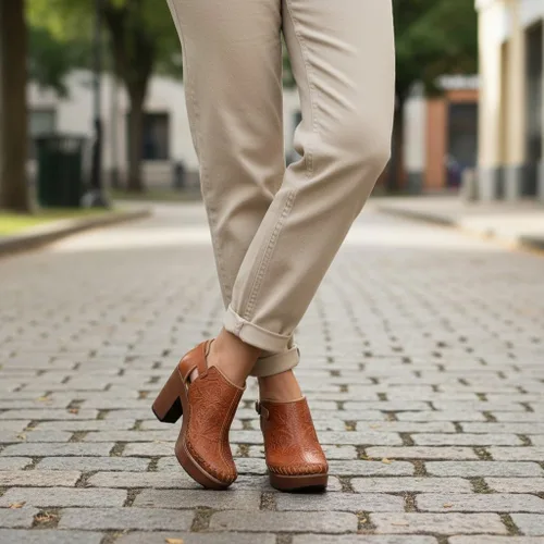 Miniatura 8 de Botines de piel auténtica grabados mexicanos con correa para mujer - Modelo 490