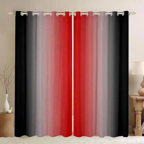 Miniatura 23 de jejeloiu Cortinas rojas y negras para dormitorio (2 paneles, 38 x 45 pulgadas) con líneas geométricas de rayas 30% a 50% cortinas opacas para niños