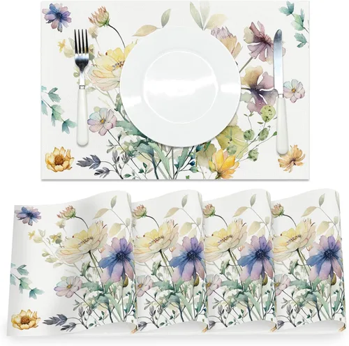 Miniatura 10 de AOFOTO Juego de 4 manteles individuales con estampado de flores silvestres coloridas, manteles individuales artísticos rectangulares modernos