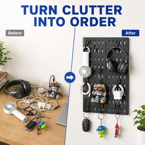 Miniatura 6 de Organizador de pared de tablero perforado: sistema modular para configuración de juegos, soluciones de almacenamiento de oficina y cocina que crean