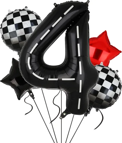Miniatura 11 de Globos de Cumpleaños de Coche de Carreras Globo de Número de Pista de Carreras de 40 Pulgadas 0 Negro Niños 10mo Cumpleaños Decoración de Fiesta