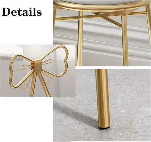 Miniatura 3 de Gluck Plants Taburete de maquillaje moderno, bonito taburete otomano de mariposa, patas de banco de metal, silla de comedor dorada para cocina