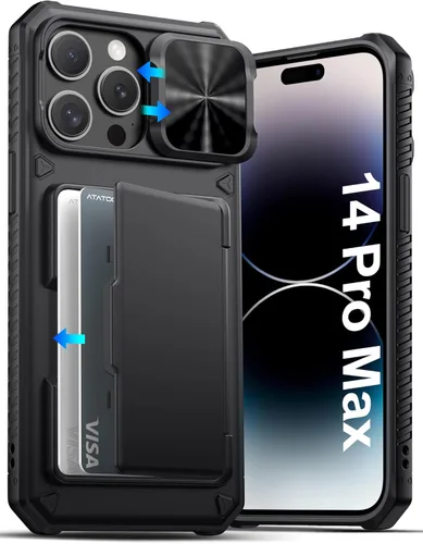 Miniatura 25 de ATATOO Funda para iPhone 17, tarjetero integrado (almacena 3-5 tarjetas) y funda para cámara deslizante y bloqueo RFID, protección de grado militar