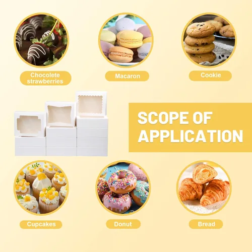 Miniatura 8 de NPLUX Cajas de galletas para panadería con ventana de 8 x 6.5 x 2.5 pulgadas, cajas de pastelería para regalo (paquete de 24, color blanco)