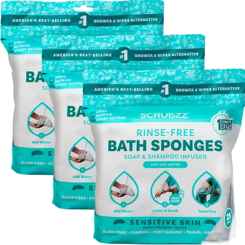Miniatura 10 de Scrubzz Toallitas de baño desechables sin enjuague – Paquete de 25 – Toallitas de ducha todo en 1 de un solo uso, simplemente humedece, enjabona