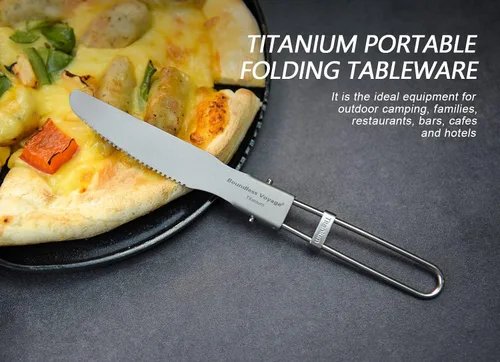 Miniatura 4 de Boundless Voyage Juego de cubiertos de titanio Portabel ultraligero plegable con cuchara, tenedor, cuchillo, cubiertos para uso doméstico, viajes al