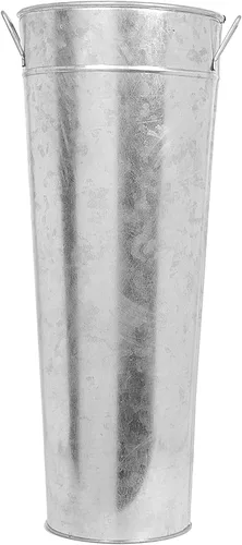 Hosley Jarrón Balde Francés Galvanizado con Asas de 6" de Diámetro x 15" de Alto - Perfecto para Bodas, Fiestas, Picnics Campestres, Arreglos Plata