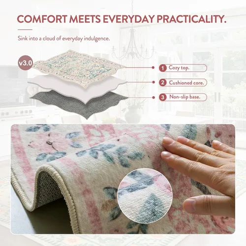 Miniatura 5 de Lahome - Alfombra redonda bóhema de color rosa claro de 4 pies, alfombras pequeñas circulares lavables para dormitorio de niños, alfombra circular