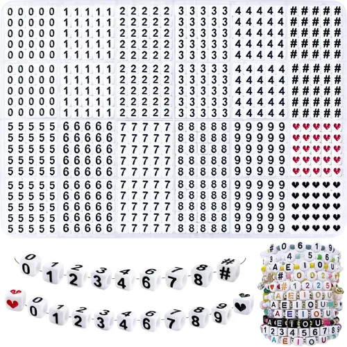 Miniatura 20 de MIIIM 1200 piezas cuentas de números para pulseras, cuentas de números redondas de 4x7mm 0-9 para dígitos de teléfono, llaveros, collares