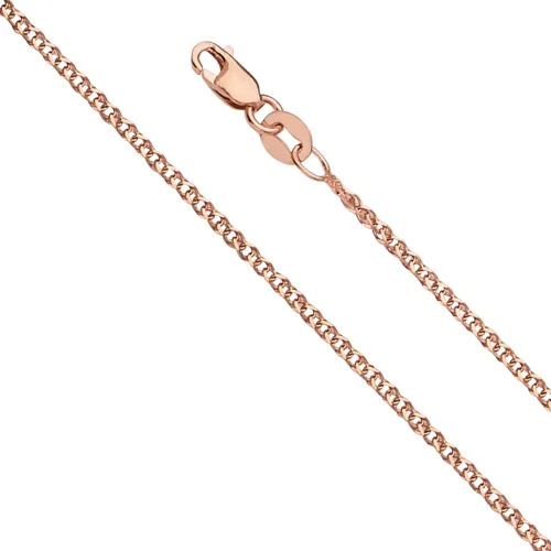 Miniatura 8 de The World Jewelry Center 14k REAL Yellow/White/Rose Gold Solid 2mm, 1.7mm, 1.5mm, 1.2mm Flat Open wheat Chain Necklace with Lobster Claw Clasp