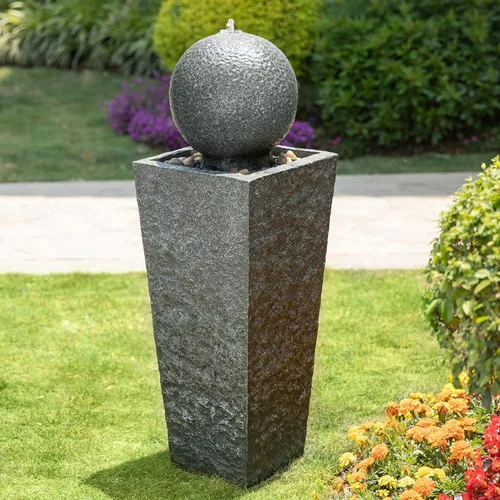 Miniatura 19 de Glitzhome Fuente de agua de cerámica para exteriores con luz LED, fuentes de agua con pedestal de alcachofa extragrande con bomba sumergible, fuente