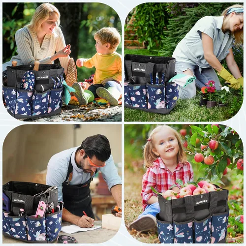 Miniatura 2 de WORKPRO Bolsa de herramientas de jardín, bolsa Oxford resistente de 9 bolsillos, soporte para kit de herramientas de jardinería, 12 x 12 x 6