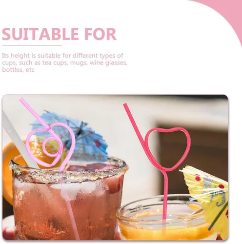 Miniatura 9 de 25 popotes de plástico para cóctel, en forma de corazón, reutilizables, pajitas largas y flexibles para ducha, suministros de fiesta de cumpleaños