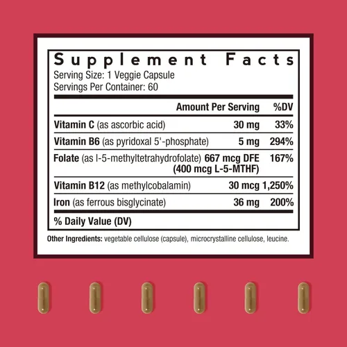 Miniatura 2 de Doctor's Recipes Suplemento de hierro para mujeres y hombres – Bisglicinato de hierro suave con vitamina C, B6, folato y B12, pastillas de hierro