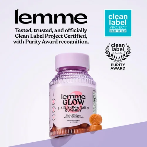 Miniatura 5 de Lemme Gomitas de colágeno Glow para cabello grueso, uñas fuertes y piel saludable con péptidos de colágeno múltiple, biotina, oligoelementos, zinc