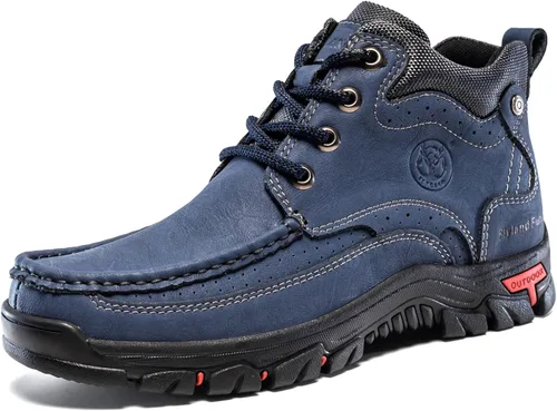 Miniatura 2 de FLYLAND Botas casuales para hombre de cuero vintage, botines de vestir, botas Chukka de caña media, antideslizantes, para conducir y caminar, zapatos