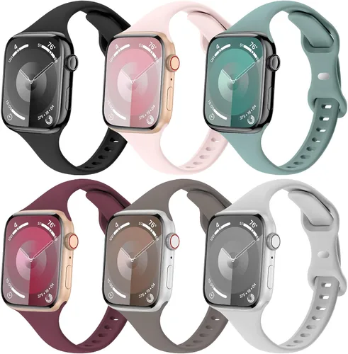 Miniatura 16 de 6 Pack de Correas delgadas y finas compatibles con Apple Watch 38mm 40mm 41mm 42mm 44mm 45mm 46mm 49mm para mujeres y hombres, correas de repuesto