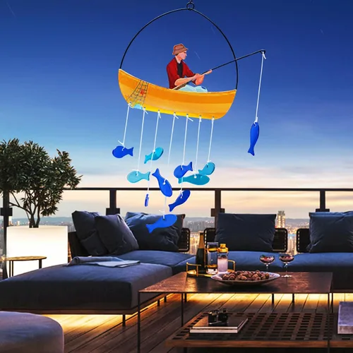Miniatura 2 de X-PREK Campanillas de Viento de Pez de 21" para Exteriores, Campanillas de Viento de Cristal de Mar Azul Decoración de Jardín, Campanillas de Viento