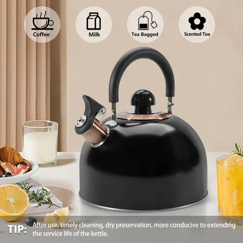 Miniatura 8 de Hervidor de Té, Hervidor de Té Silbante para Estufa de 2.6 Cuartos, Teteras para Estufa de Acero Inoxidable Grado Alimentario, Mango