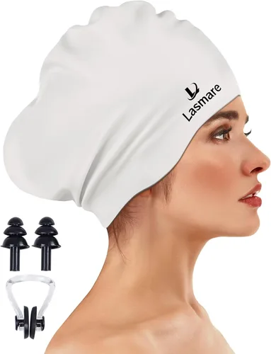 Miniatura 12 de Large Long Hair Swim Cap with Extra Room for Women Men, Silicone Swimming Cap for Long Thick Hair with Ear Plugs Nose Clip Set, Adult Waterproof