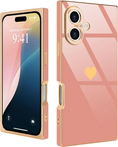Miniatura 39 de Compatible con iPhone 12 Funda Rectangular Bonita Chapado Dorado Lujo Corazón de Amor Funda de Teléfono para Mujeres Niñas A Prueba de Golpes