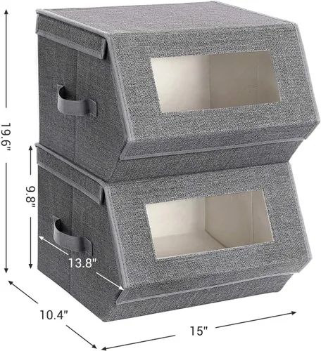 Miniatura 5 de SONGMICS URPLB02G - Juego de 2 cubos de almacenamiento apilables, cajas de almacenamiento con tapas y ventanas delanteras, organizadores de armario