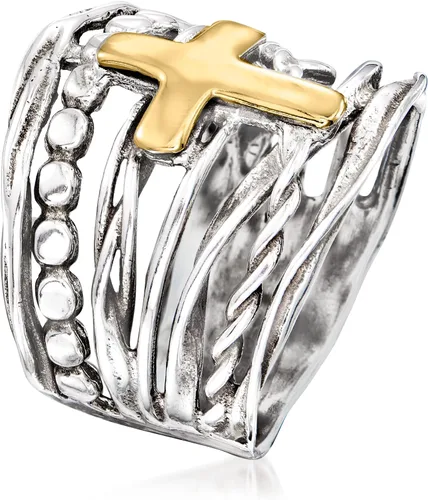 Miniatura 3 de Ross-Simons Sterling Silver and 14kt Yellow Gold Multi-Row Ring
