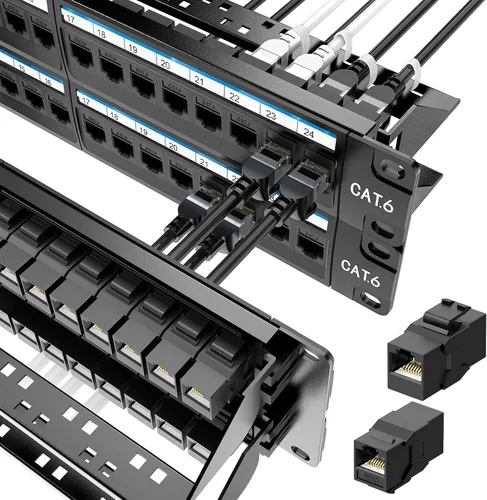 Jadaol [Listado UL] Panel de Parches de 48 puertos para montaje en rack o montaje en pared de 19 pulgadas, panel de red Cat 6 de 2U precargado con