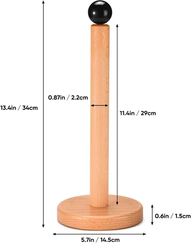 Miniatura 7 de Soporte para toallas de papel, soporte de rollo de cocina de madera (bola negra)