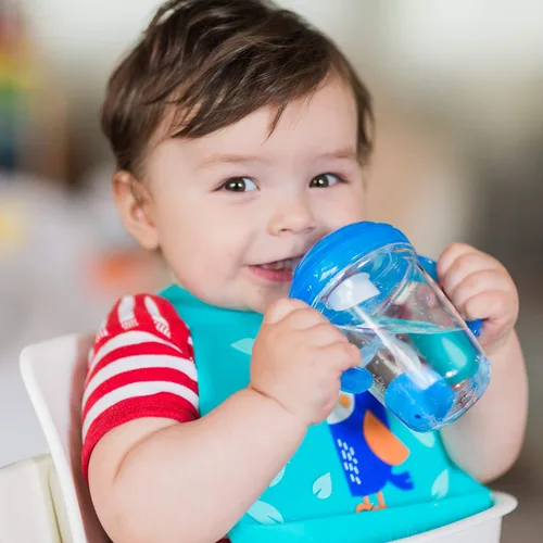 Miniatura 2 de Nuby 360 Grip N' Sip - Vaso Tritan, 8 onzas, popote con peso con cubierta higiénica, color azul