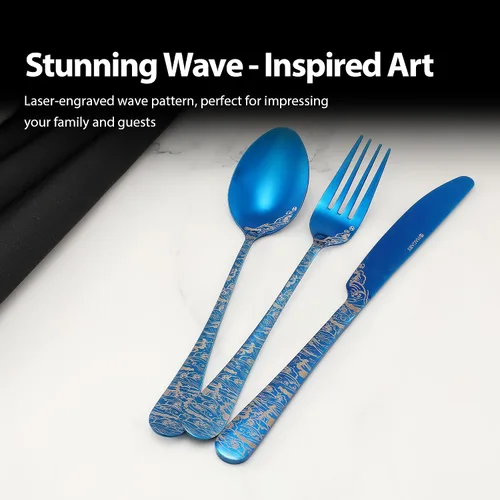 Miniatura 2 de Juego de Cubiertos Wave de 20 Piezas, Juego de Cubiertos de Acero Inoxidable, Servicio para 4, Utensilios para Hogar, Cocina, Boda, Grabado Láser