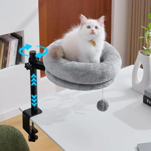 Miniatura 8 de BYBYME Cama de escritorio para gatos de interior, cama de gatito para escritorio soporta 44 libras, rotación de 360° y ajustable, escritorio nido