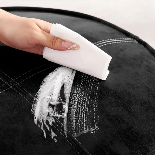 Miniatura 6 de Otomano Redondo de Cuero, Otomano Relleno Hecho a Mano, Puf de Cuero Genuino, Puf Reposapiés, Asiento Cómodo y Suave para Sala de Estar y Dormitorio