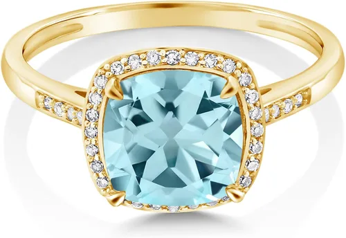 Miniatura 2 de Gem Stone King Anillo de compromiso de oro amarillo de 10 quilates con topacio azul cielo y diamante para mujer