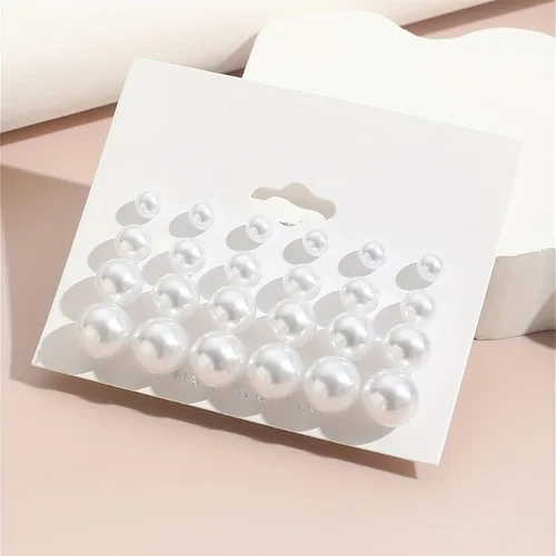 Miniatura 7 de Aretes de perlas de imitación blancas, delicados 12 pares de aretes de perlas para mujer, aretes clásicos y elegantes para mujer