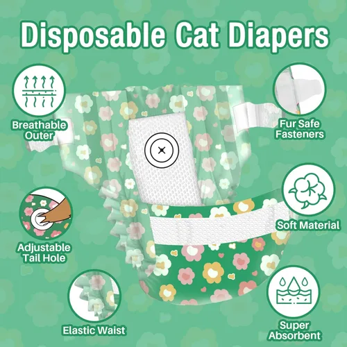 Miniatura 3 de Pet Soft Pañales desechables para gatos – Pañales para gatos hembras y machos, pañales para cachorros para perras con agujero de cola de espuma