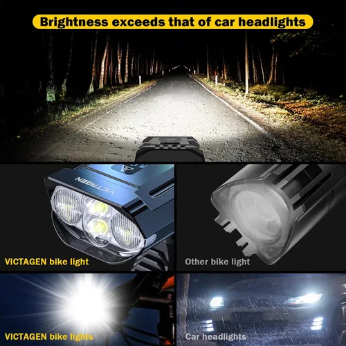 Miniatura 5 de Victagen Luces de bicicleta de 9000 lúmenes, faros de bicicleta de luces altas y bajas, luces de bicicleta súper brillantes, luces de bicicleta MTB
