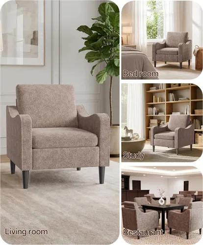 Miniatura 7 de LEVELEVE Silla con brazo Accent – marrón claro, silla de lectura cómoda tapizada para sala de estar, dormitorio, apartamento, sala de espera