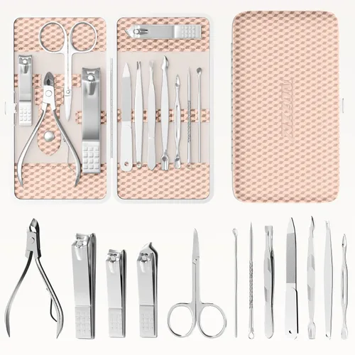 Miniatura 2 de ZIZZON Kit profesional de cuidado de uñas conjunto de manicura y arreglo personal con estuche de viaje (oro rosa)